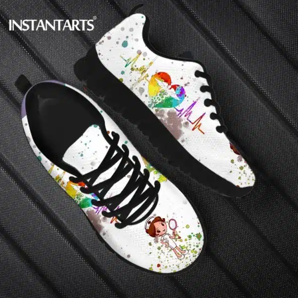 INSTANTARTS Rainbow Heart Drawing Women's Shoes Lace Up Sport Sneaker Healthcare Nursing Design Casual Flats Shoes Lightweight - Image 5