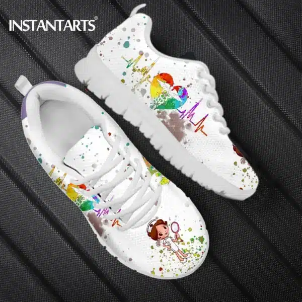 INSTANTARTS Rainbow Heart Drawing Women's Shoes Lace Up Sport Sneaker Healthcare Nursing Design Casual Flats Shoes Lightweight - Image 25