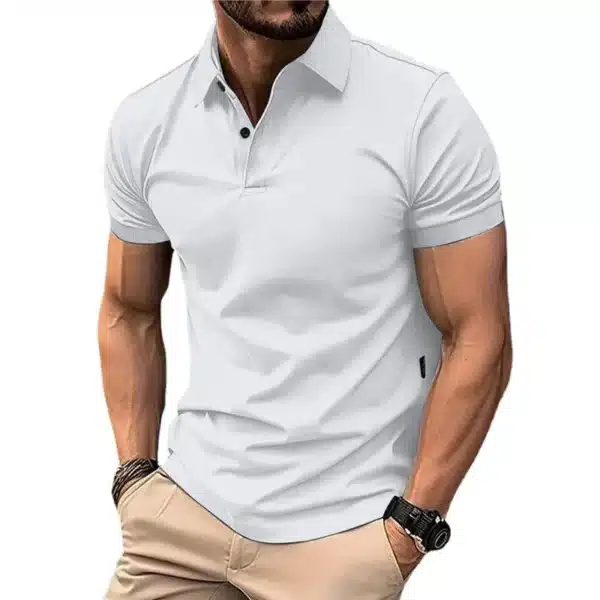 Summer Men's Solid Color Polo Shirt Short Sleeve Lapel Button Tshirts for Men Casual Streetwear Lightweight Jogging Tops - Image 3