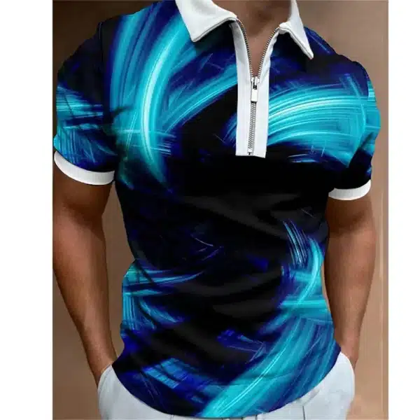 Fashion Men's Clothing Polo Shirts Casual Turn-Down Collar Zipper Golf Wear Ladder Print Short Sleeve Tee Shirt Men Polos Tops - Image 14
