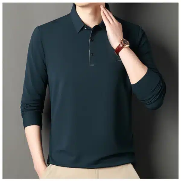 Slim Fit Blouse Collar T-shirt，Men's New Polo Shirt, Seamless Premium Luxury Cool Fabric, Business Casual Golf，POLOS - Image 2