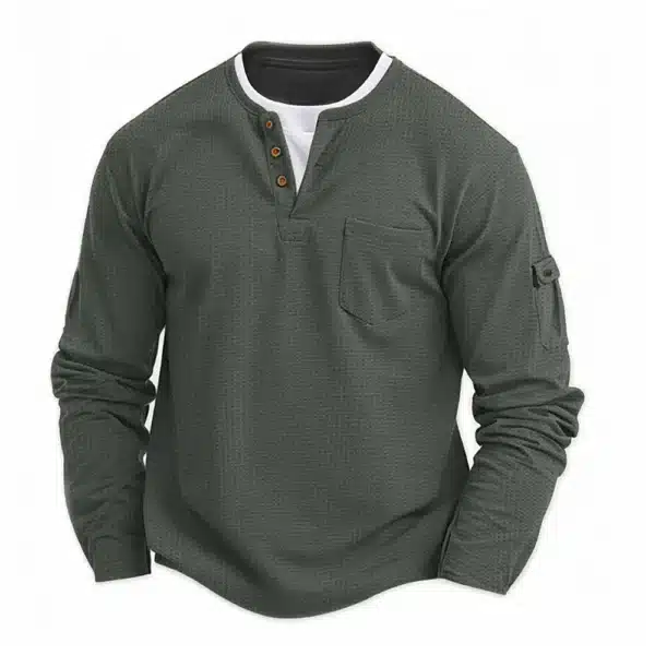 Polo Shirts, Fashion Splicing Bottom Shirt, Fake Two Double Layer V-Neck Men's Long Sleeve T-Shirt, Polo Shirts - Image 6