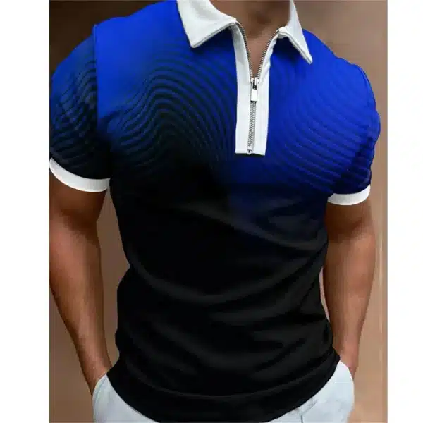 Fashion Men's Clothing Polo Shirts Casual Turn-Down Collar Zipper Golf Wear Ladder Print Short Sleeve Tee Shirt Men Polos Tops - Image 32