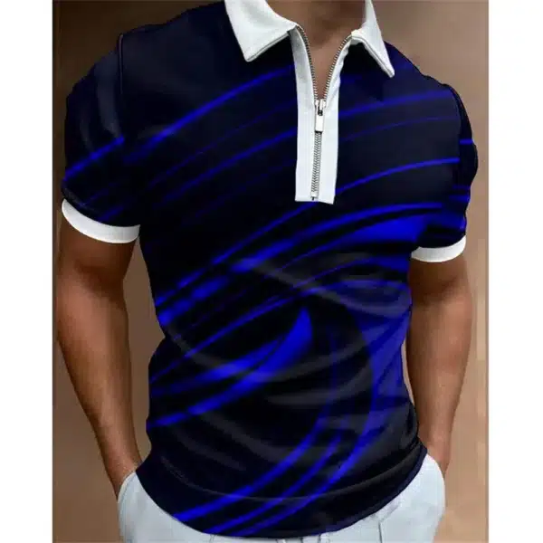 Fashion Men's Clothing Polo Shirts Casual Turn-Down Collar Zipper Golf Wear Ladder Print Short Sleeve Tee Shirt Men Polos Tops - Image 15