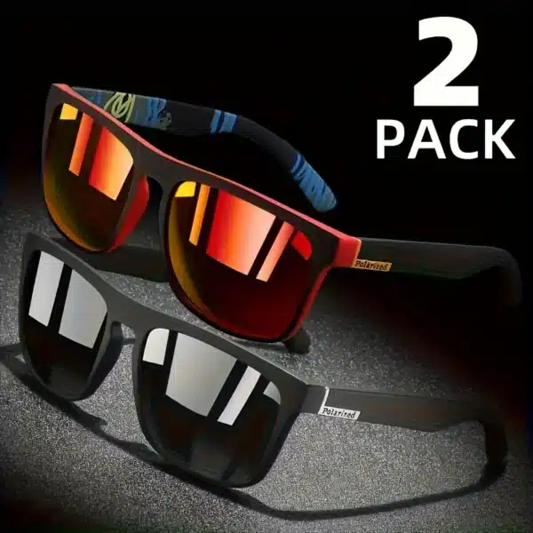2pcs Square Polarized Sunglasses Anti Glare Sun Shades For Summer Party Vacation Travel Driving Fishing - Image 2