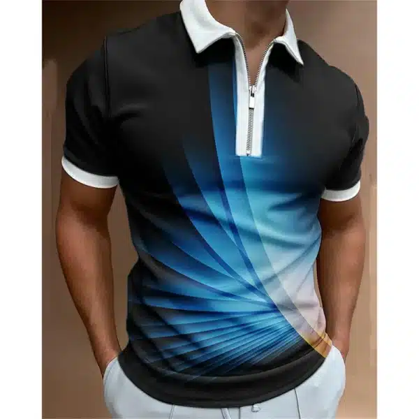 Fashion Men's Clothing Polo Shirts Casual Turn-Down Collar Zipper Golf Wear Ladder Print Short Sleeve Tee Shirt Men Polos Tops - Image 13