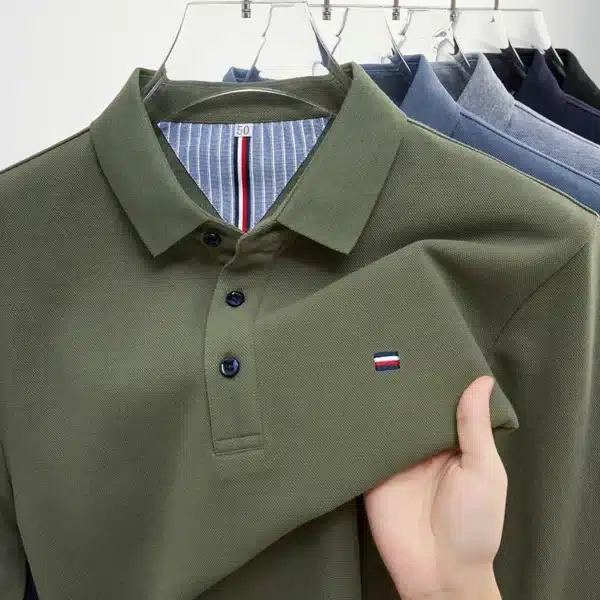 New Men's Casual and Fashionable Embroidered Long Sleeved Polo Shirt Comfortable Breathable and Versatile Summer Top - Image 2