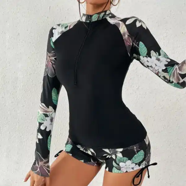 Female Swimsuit With Long Sleeves Swimwear Sports Surfing Tankini Set Beachwear Two-Piece Bathing Suits Pool Women Swimming Suit - Image 9