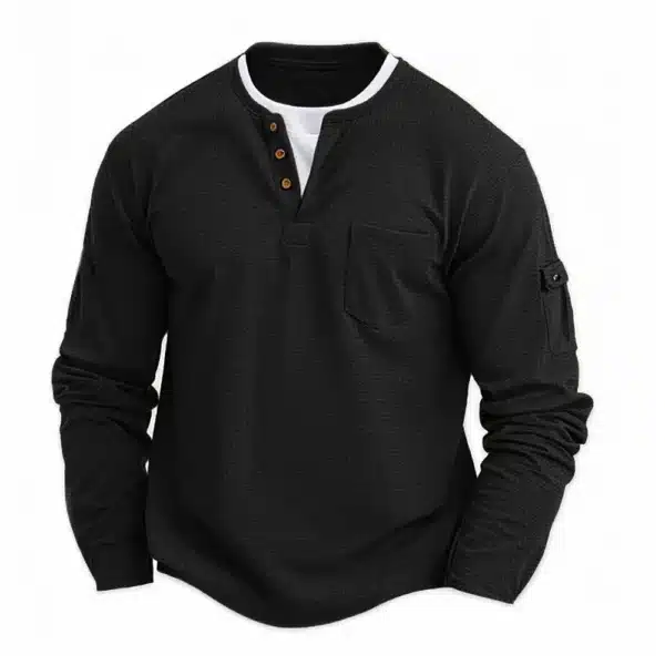 Polo Shirts, Fashion Splicing Bottom Shirt, Fake Two Double Layer V-Neck Men's Long Sleeve T-Shirt, Polo Shirts - Image 3