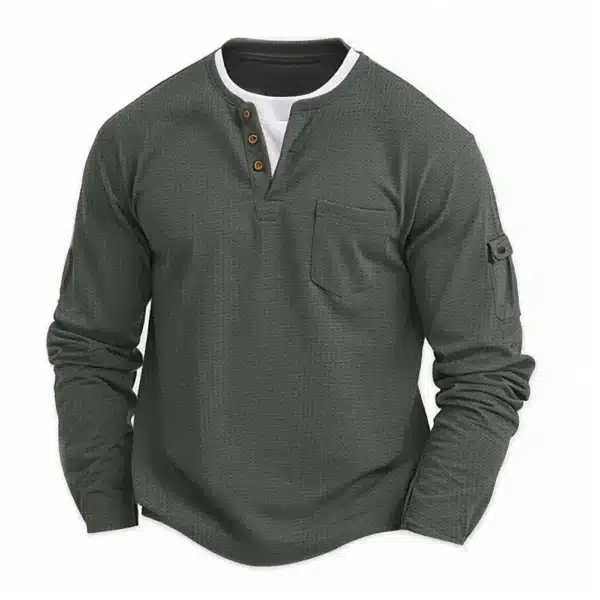Polo Shirts, Fashion Splicing Bottom Shirt, Fake Two Double Layer V-Neck Men's Long Sleeve T-Shirt, Polo Shirts - Image 4