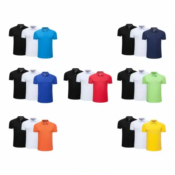 Polo 3-Piece Set Shirts Short Sleeve Casual Solid Color Fashion Summer Male Turndown Tops Work Clothes Breathabl Comfortable - Image 2