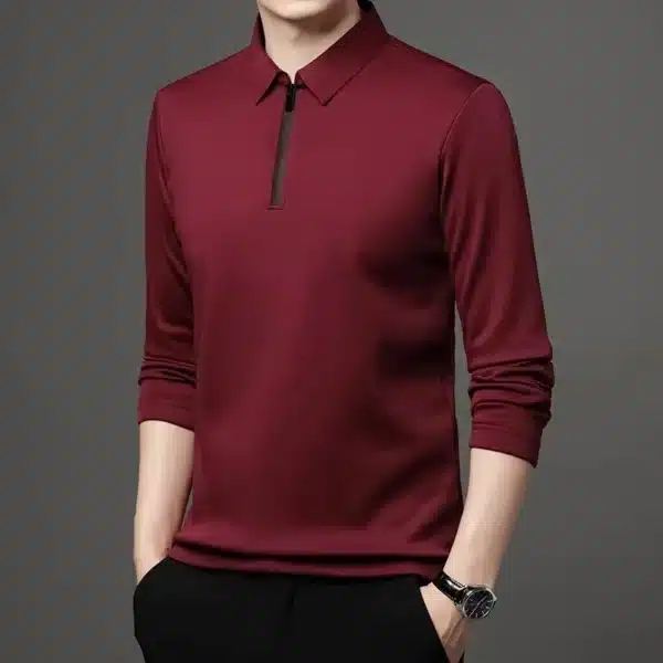 New T Shirt Zipper Polo Shirt Male Fashion Turn-Down Collar Long Sleeve Business Men Clothes - Image 11
