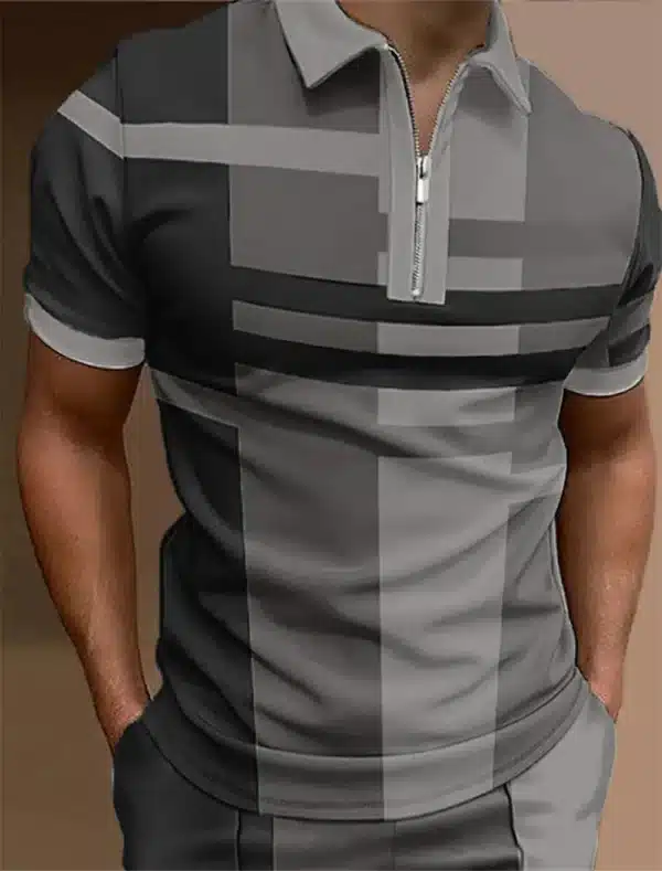Men'S Zip Polo Lapel Polo Shirt Golf Shirts Graphic Prints Geometry Linear Turndown Short Sleeves Zipper Clothing Tops Designer - Image 21