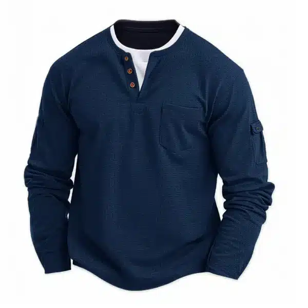 Polo Shirts, Fashion Splicing Bottom Shirt, Fake Two Double Layer V-Neck Men's Long Sleeve T-Shirt, Polo Shirts