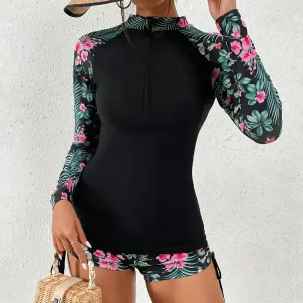 Female Swimsuit With Long Sleeves Swimwear Sports Surfing Tankini Set Beachwear Two-Piece Bathing Suits Pool Women Swimming Suit - Image 4