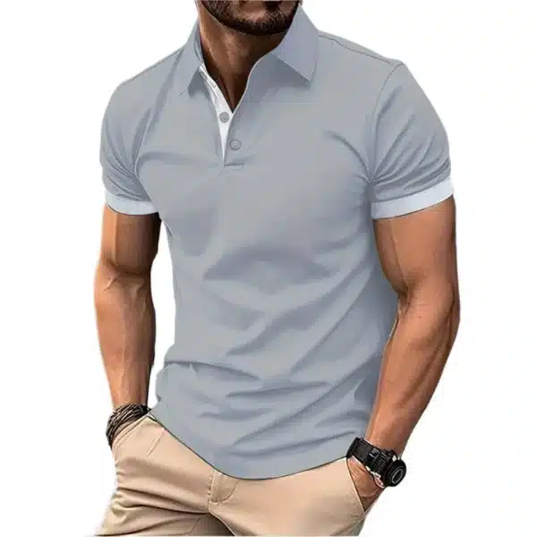 Summer Short Sleeve Polo Shirt Mens Large Stritching T Shirts Lapel Business Breathable Tee Shirt Lightweight Sweatwear - Image 12