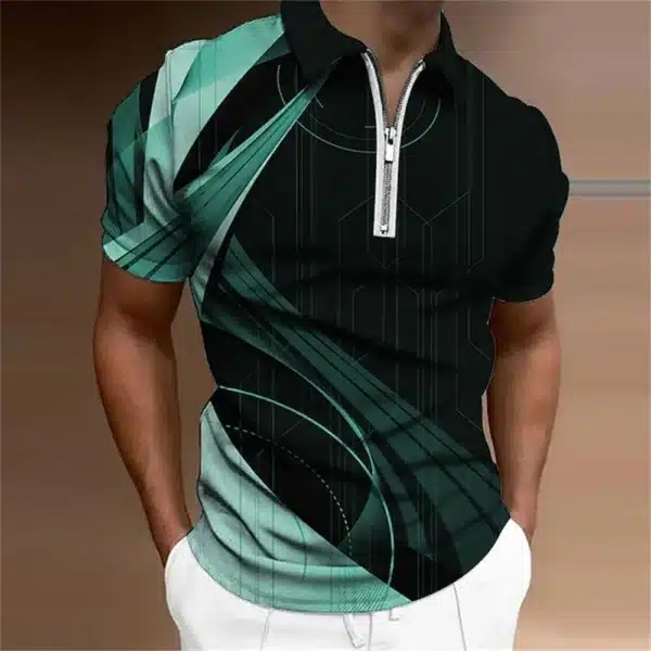 Men'S Zip Polo Lapel Polo Shirt Golf Shirts Graphic Prints Geometry Linear Turndown Short Sleeves Zipper Clothing Tops Designer - Image 35