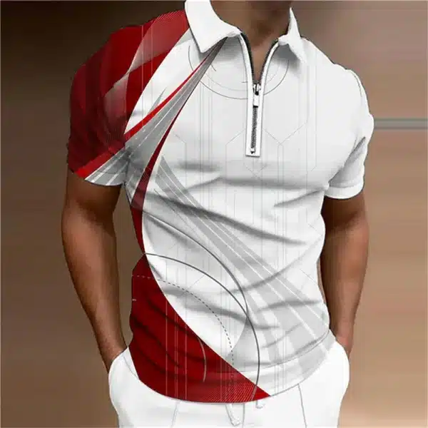 Men'S Zip Polo Lapel Polo Shirt Golf Shirts Graphic Prints Geometry Linear Turndown Short Sleeves Zipper Clothing Tops Designer - Image 13
