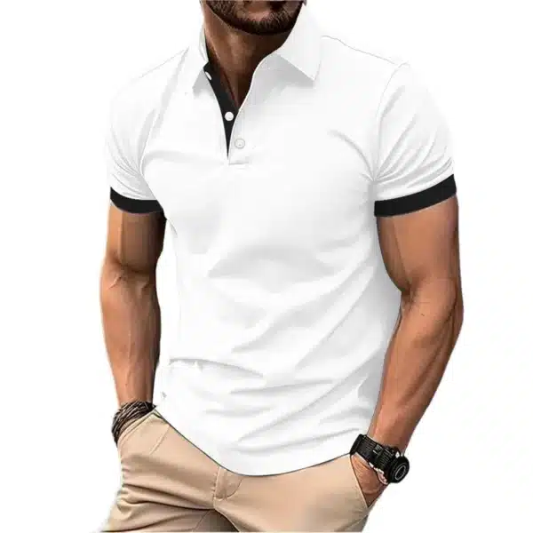 Summer Short Sleeve Polo Shirt Mens Large Stritching T Shirts Lapel Business Breathable Tee Shirt Lightweight Sweatwear - Image 2