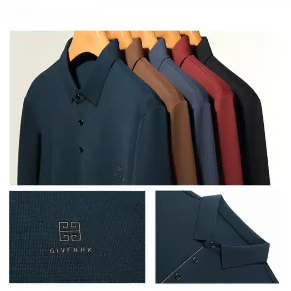 Slim Fit Blouse Collar T-shirt，Men's New Polo Shirt, Seamless Premium Luxury Cool Fabric, Business Casual Golf，POLOS - Image 4
