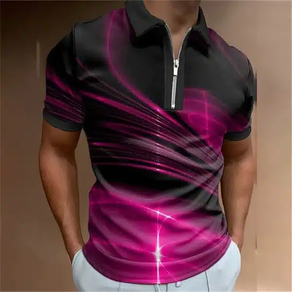 Fashion Men's Clothing Polo Shirts Casual Turn-Down Collar Zipper Golf Wear Ladder Print Short Sleeve Tee Shirt Men Polos Tops - Image 12