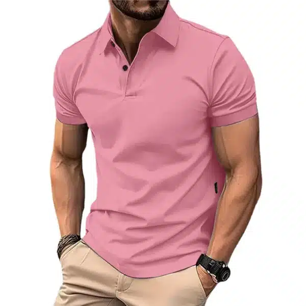 Summer Men's Solid Color Polo Shirt Short Sleeve Lapel Button Tshirts for Men Casual Streetwear Lightweight Jogging Tops - Image 9
