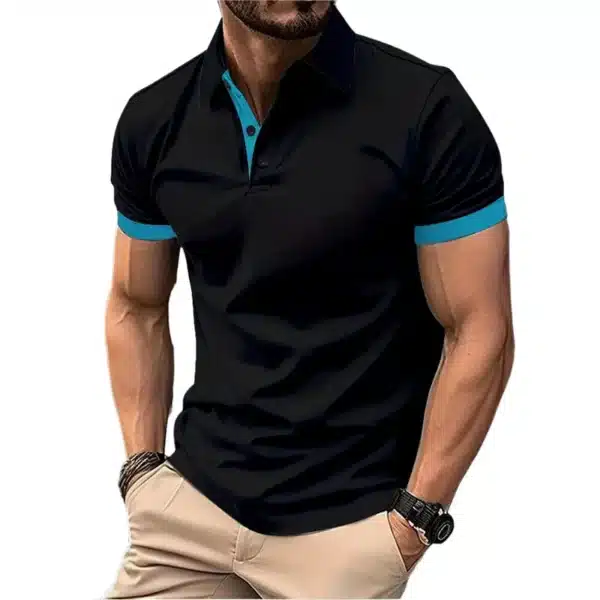 Summer Short Sleeve Polo Shirt Mens Large Stritching T Shirts Lapel Business Breathable Tee Shirt Lightweight Sweatwear - Image 3