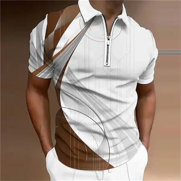 Men'S Zip Polo Lapel Polo Shirt Golf Shirts Graphic Prints Geometry Linear Turndown Short Sleeves Zipper Clothing Tops Designer - Image 22