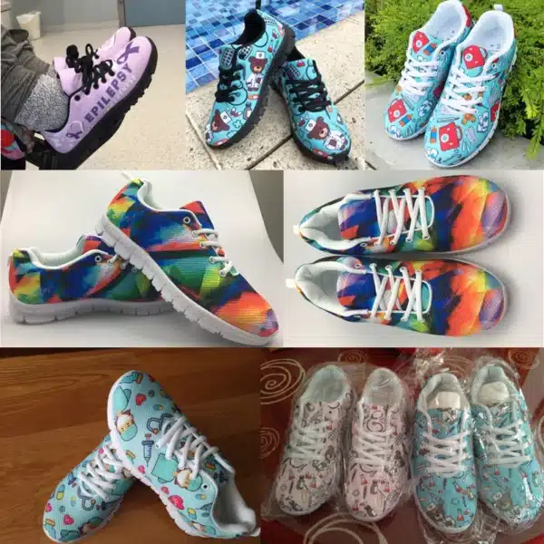 INSTANTARTS Rainbow Heart Drawing Women's Shoes Lace Up Sport Sneaker Healthcare Nursing Design Casual Flats Shoes Lightweight - Image 14