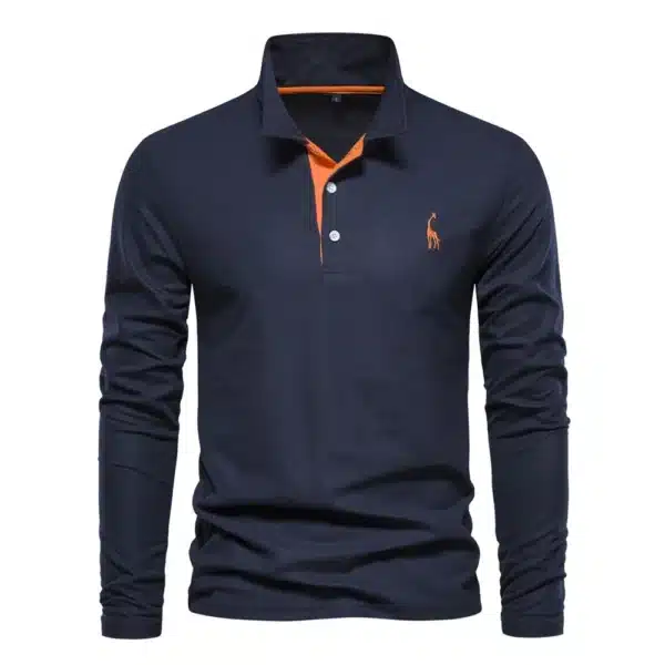 AIOPESON New Men's Deer Embroidery Polo Shirts Solid Color Long Sleeve Social Business Male - Image 7