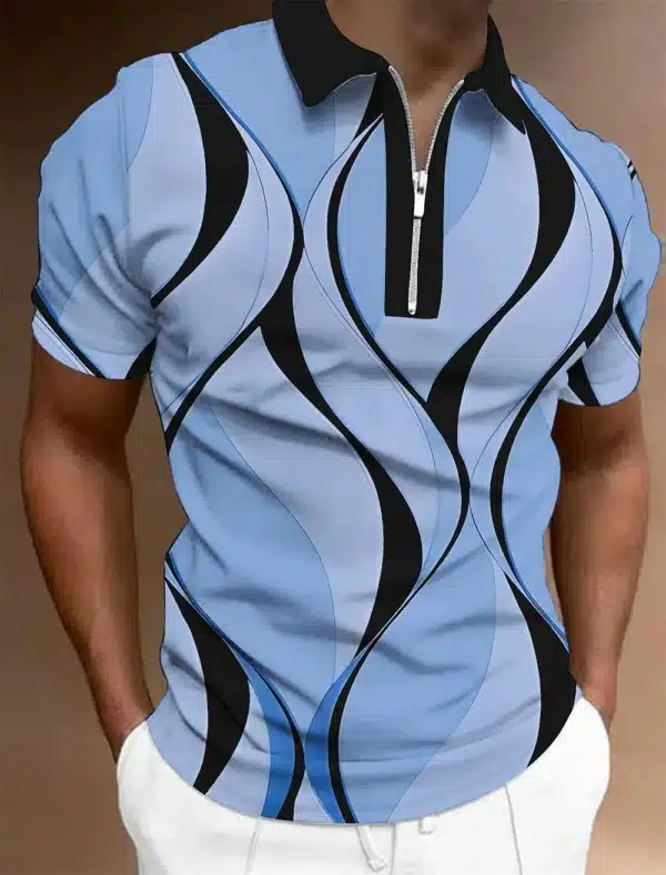 Men'S Zip Polo Lapel Polo Shirt Golf Shirts Graphic Prints Geometry Linear Turndown Short Sleeves Zipper Clothing Tops Designer - Image 3