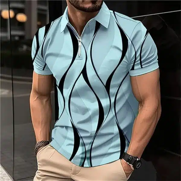 Men'S Zip Polo Lapel Polo Shirt Golf Shirts Graphic Prints Geometry Linear Turndown Short Sleeves Zipper Clothing Tops Designer - Image 8