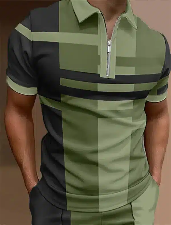 Men'S Zip Polo Lapel Polo Shirt Golf Shirts Graphic Prints Geometry Linear Turndown Short Sleeves Zipper Clothing Tops Designer - Image 14