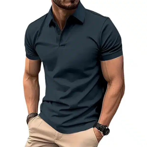 Summer Men's Solid Color Polo Shirt Short Sleeve Lapel Button Tshirts for Men Casual Streetwear Lightweight Jogging Tops - Image 12