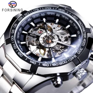 Forsining 2025 Stainless Steel Waterproof Mens Skeleton Watches Top Brand Luxury Transparent Mechanical Sport Male Wrist Watches