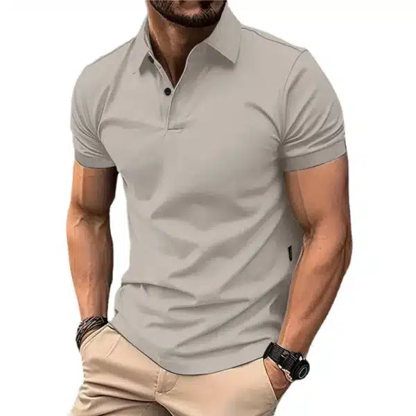 Summer Men's Solid Color Polo Shirt Short Sleeve Lapel Button Tshirts for Men Casual Streetwear Lightweight Jogging Tops - Image 10
