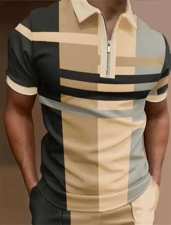 Men'S Zip Polo Lapel Polo Shirt Golf Shirts Graphic Prints Geometry Linear Turndown Short Sleeves Zipper Clothing Tops Designer - Image 18