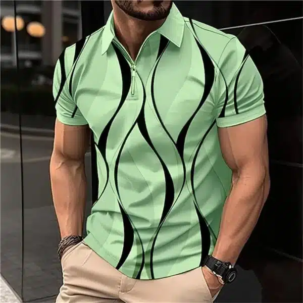 Men'S Zip Polo Lapel Polo Shirt Golf Shirts Graphic Prints Geometry Linear Turndown Short Sleeves Zipper Clothing Tops Designer - Image 7