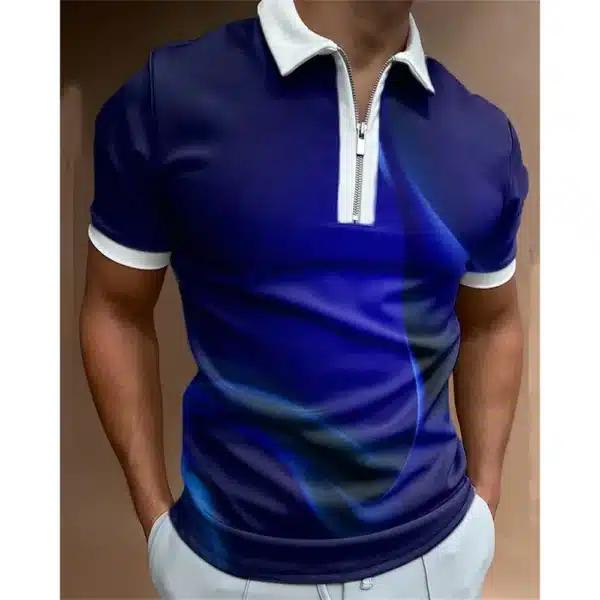 Fashion Men's Clothing Polo Shirts Casual Turn-Down Collar Zipper Golf Wear Ladder Print Short Sleeve Tee Shirt Men Polos Tops - Image 19
