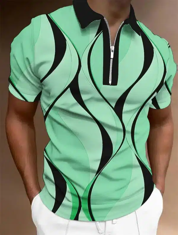 Men'S Zip Polo Lapel Polo Shirt Golf Shirts Graphic Prints Geometry Linear Turndown Short Sleeves Zipper Clothing Tops Designer - Image 24