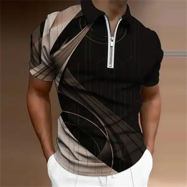 Men'S Zip Polo Lapel Polo Shirt Golf Shirts Graphic Prints Geometry Linear Turndown Short Sleeves Zipper Clothing Tops Designer - Image 36
