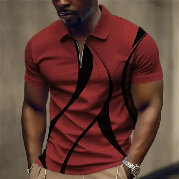 Men'S Zip Polo Lapel Polo Shirt Golf Shirts Graphic Prints Geometry Linear Turndown Short Sleeves Zipper Clothing Tops Designer - Image 10