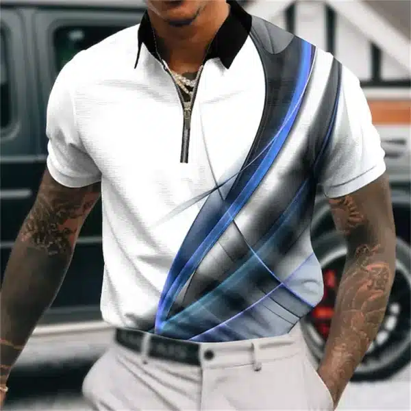 Men'S Zip Polo Lapel Polo Shirt Golf Shirts Graphic Prints Geometry Linear Turndown Short Sleeves Zipper Clothing Tops Designer - Image 25