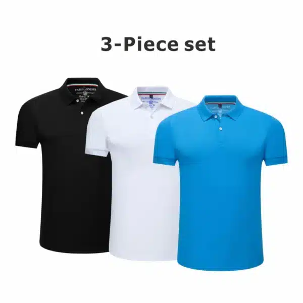 Polo 3-Piece Set Shirts Short Sleeve Casual Solid Color Fashion Summer Male Turndown Tops Work Clothes Breathabl Comfortable