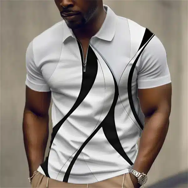 Men'S Zip Polo Lapel Polo Shirt Golf Shirts Graphic Prints Geometry Linear Turndown Short Sleeves Zipper Clothing Tops Designer - Image 26