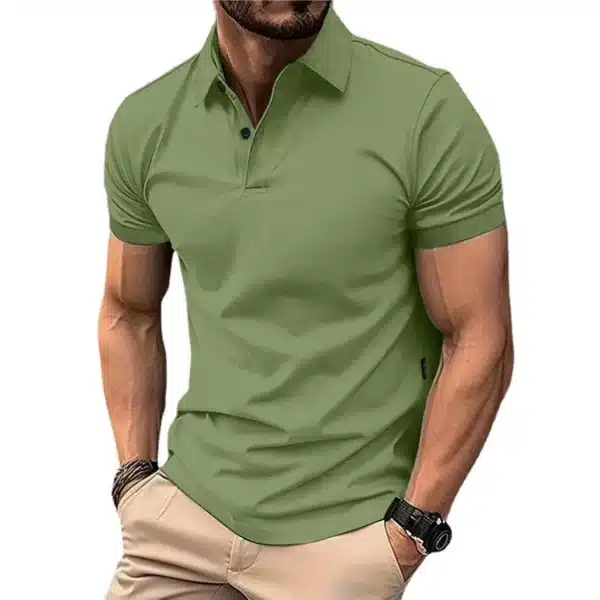 Summer Men's Solid Color Polo Shirt Short Sleeve Lapel Button Tshirts for Men Casual Streetwear Lightweight Jogging Tops - Image 4