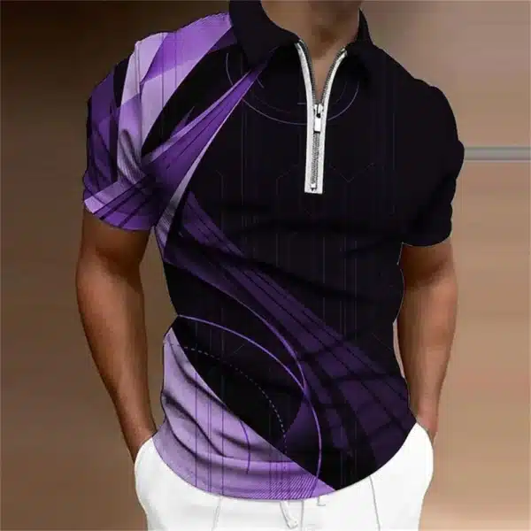 Men'S Zip Polo Lapel Polo Shirt Golf Shirts Graphic Prints Geometry Linear Turndown Short Sleeves Zipper Clothing Tops Designer - Image 20
