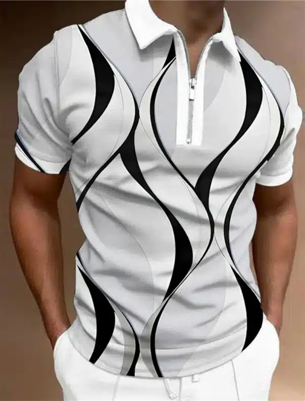 Men'S Zip Polo Lapel Polo Shirt Golf Shirts Graphic Prints Geometry Linear Turndown Short Sleeves Zipper Clothing Tops Designer - Image 2