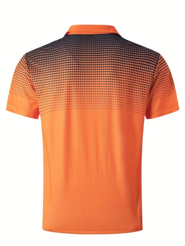 Men's Summer Casual Short Sleeve Shirt With Buttons And Collar, Orange Mesh Print, Sports Style Top For Golf/Tennis/Office - Image 5